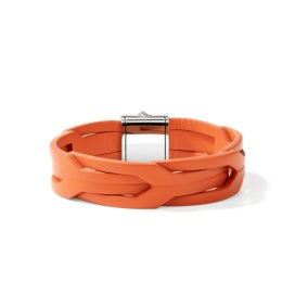 Sterling Silver Orange Leather 8 inch Bracelet