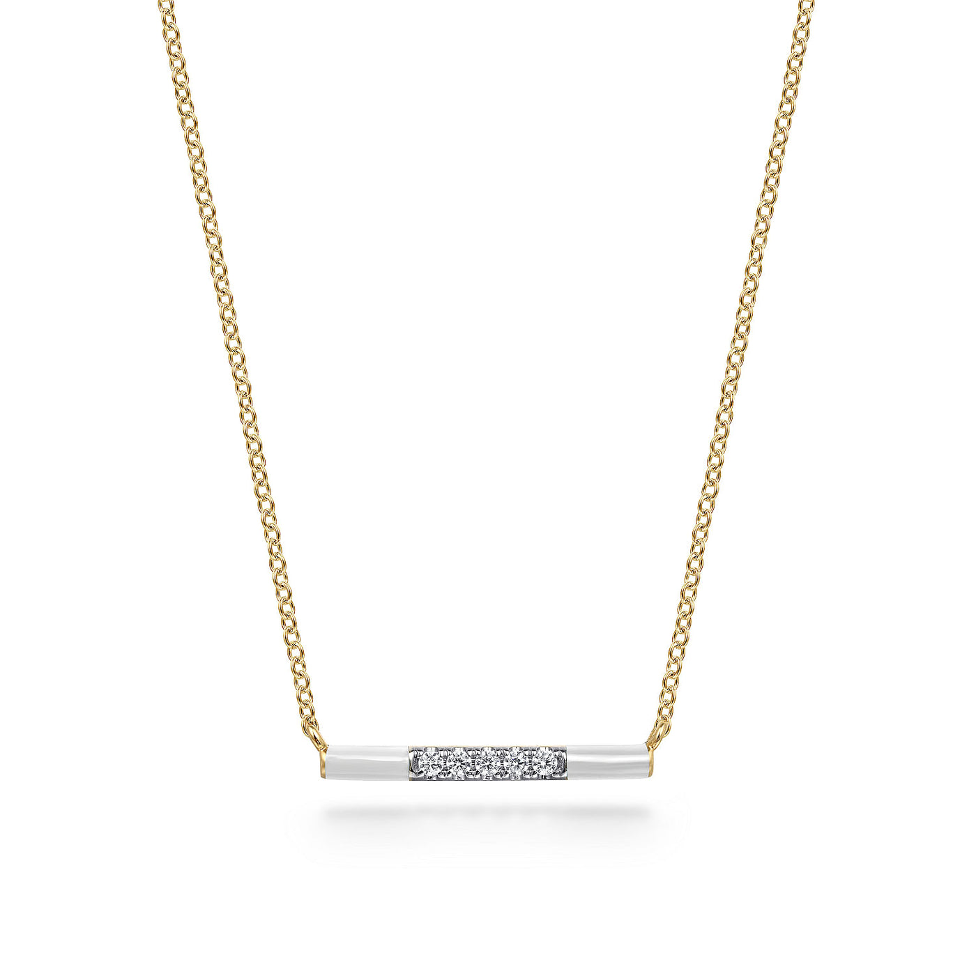 14K Yellow White Enamel and Natural Diamond 17.5 inch Necklace