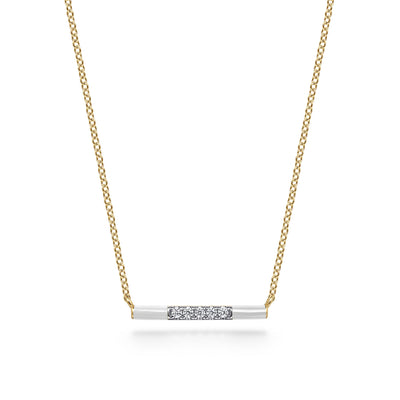 14K Yellow White Enamel and Natural Diamond 17.5 inch Necklace