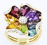 14K Yellow Floral Multiple-colored Gemstone and Natural Diamond Ring Size 7