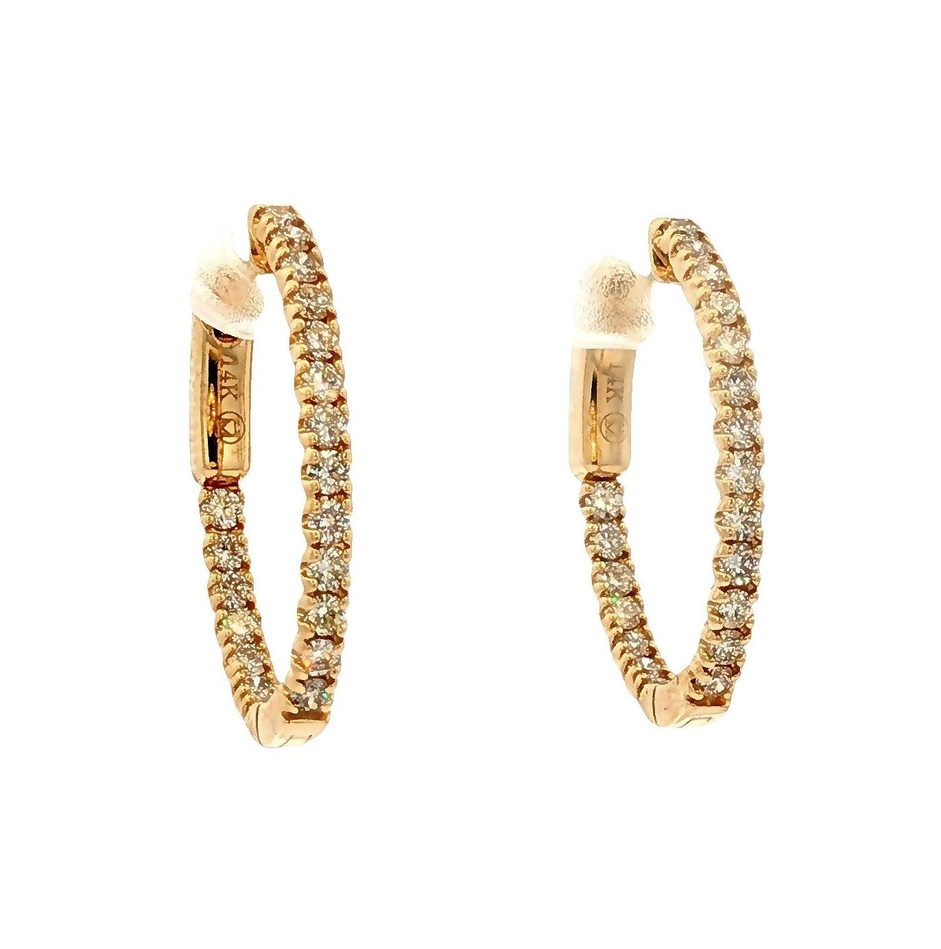14K Yellow Gold Natural Diamond Hoop Earrings