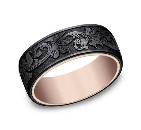 Titanium/14K Rose Gold 8 mm Ammara Stone Wedding Band