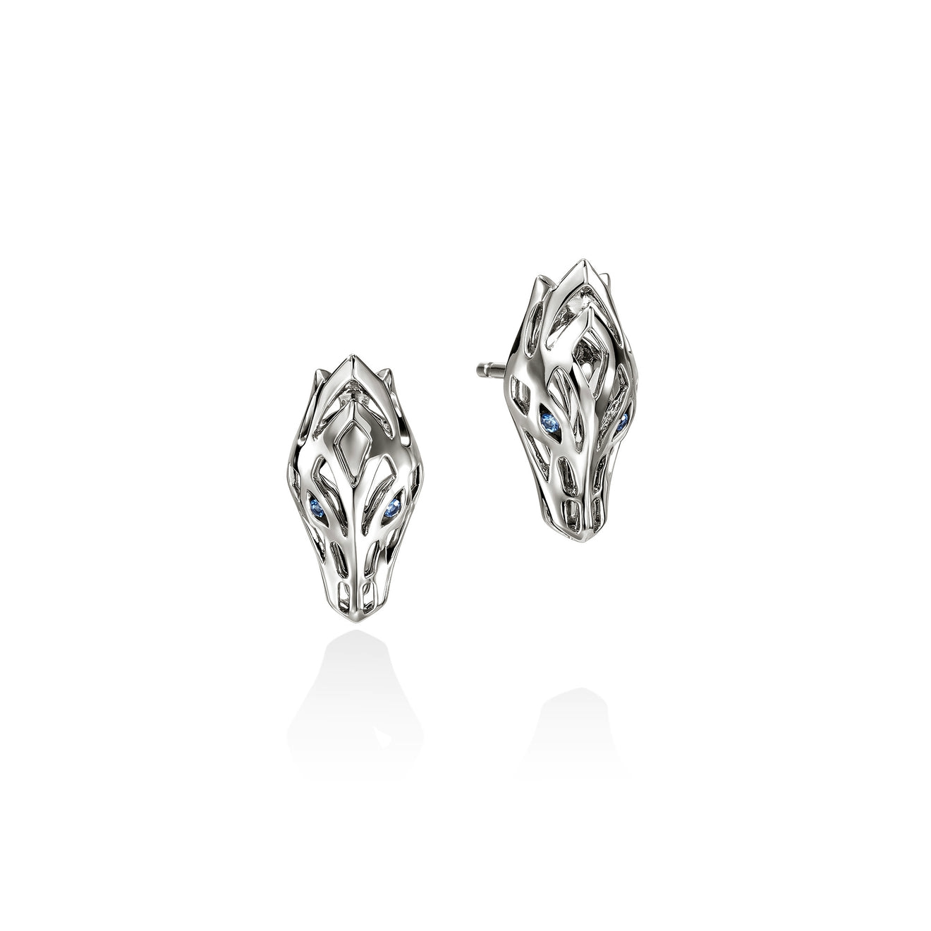 Sterling Silver White Blue Sapphire and Stud Earrings
