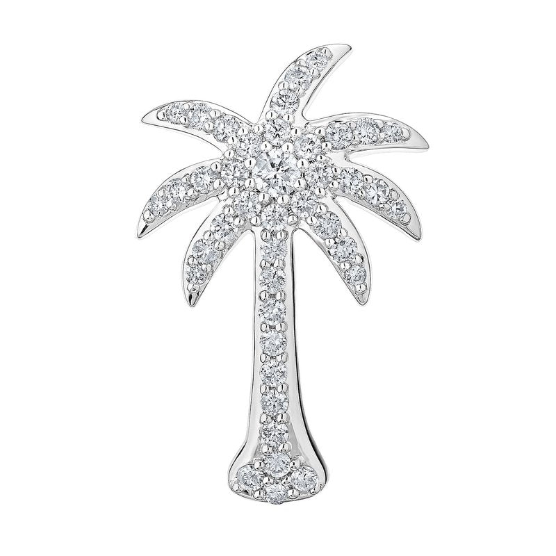 14K White Natural Diamond Palm Tree Pendant