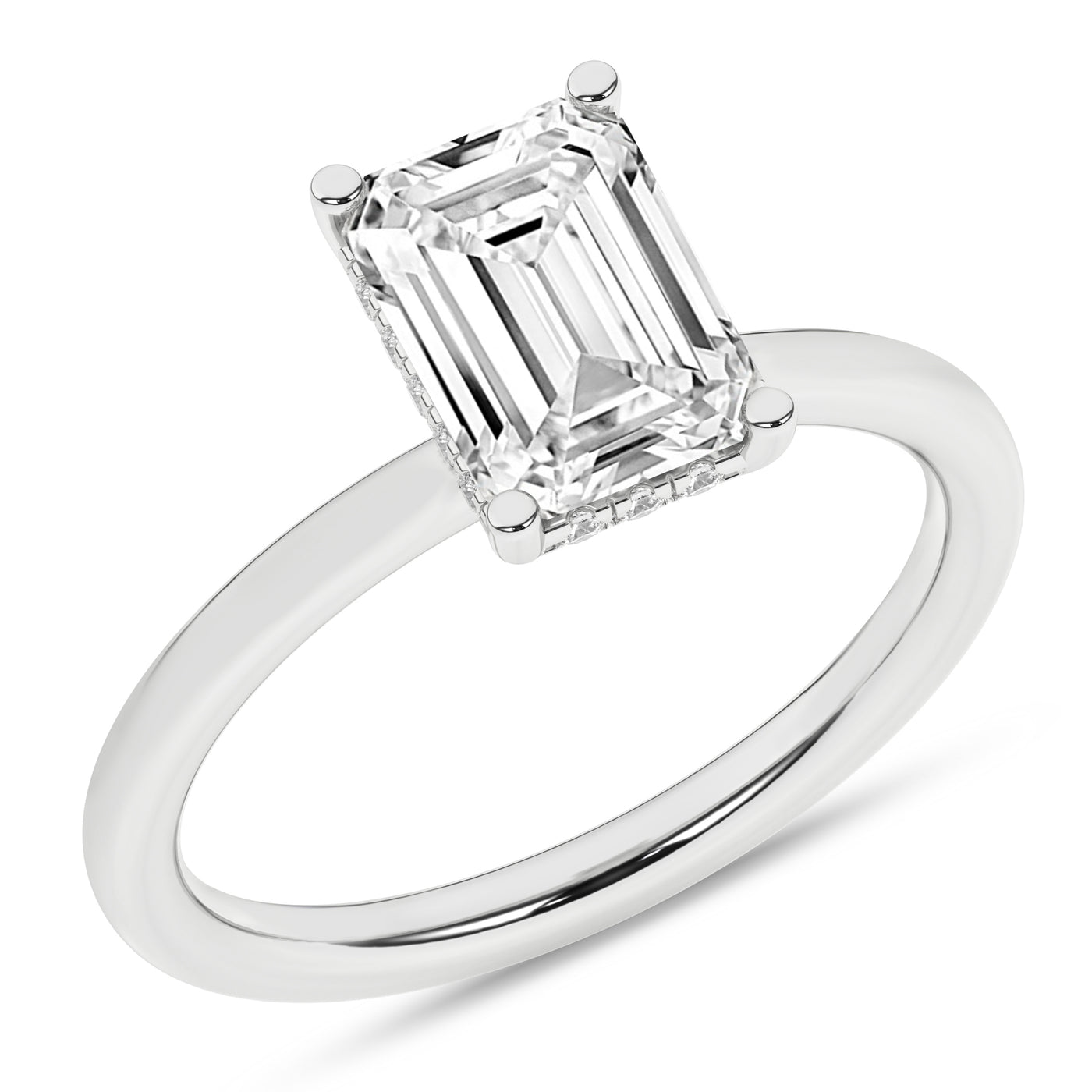 14K White Emerald Cut Lab Grown Diamond Solitaire Engagement Ring