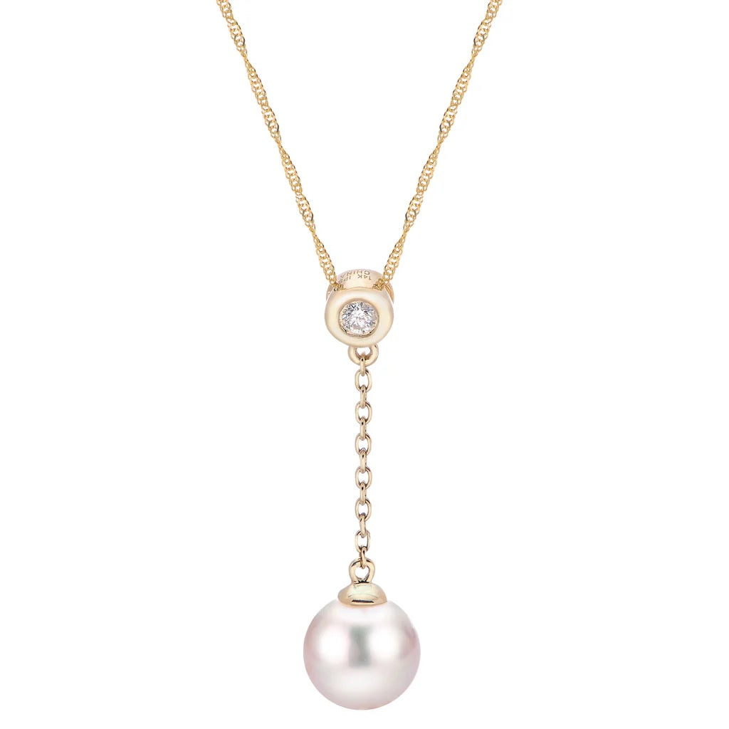 18 inch Pearl and Natural Diamond Necklace with 14K Yellow Clasp