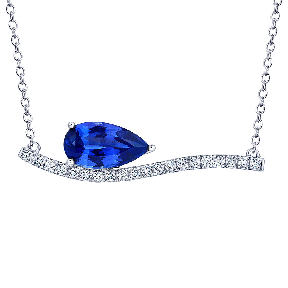 14K White Chatham Sapphire and Lab Grown Diamond 17 inch Necklace