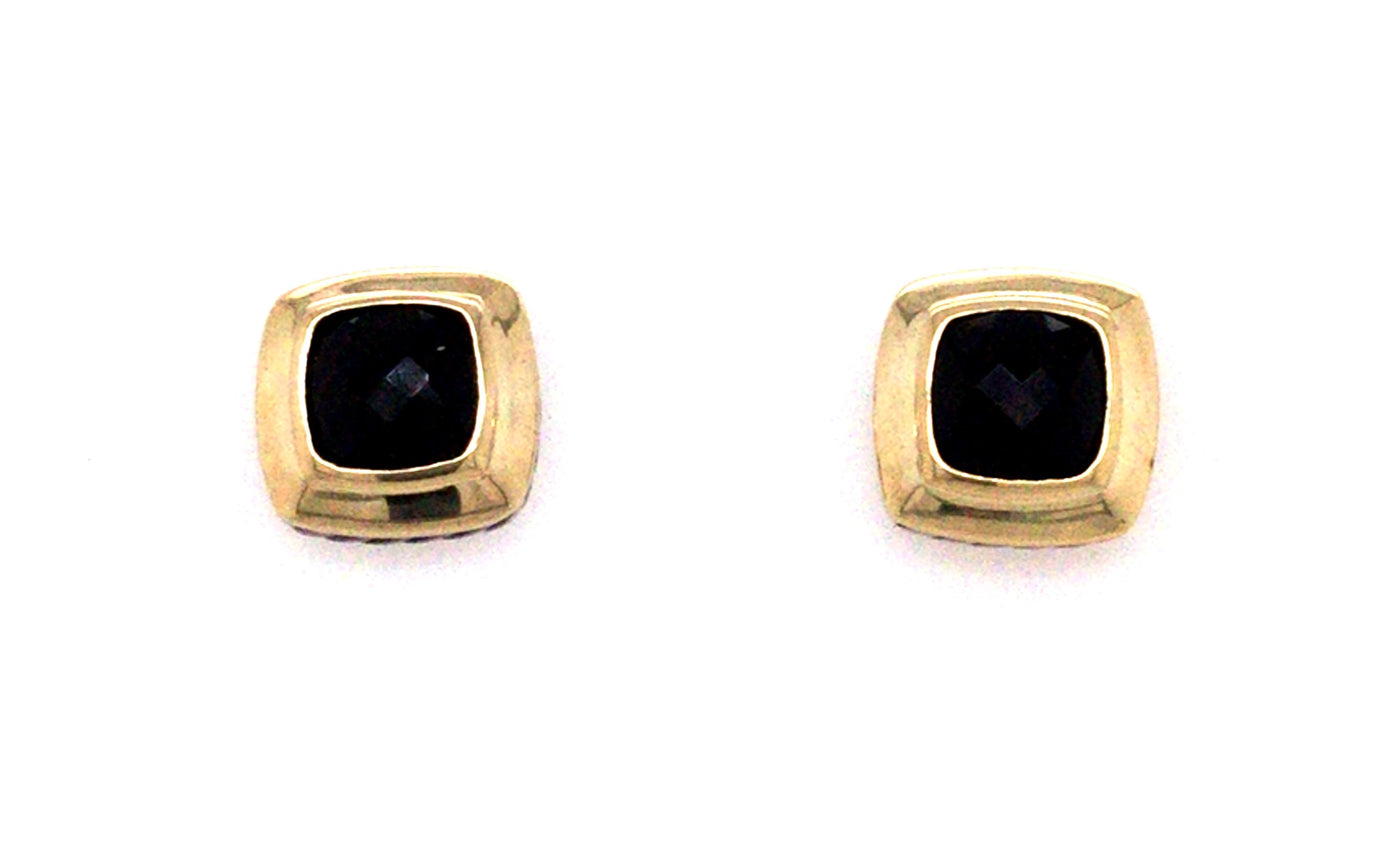 Sterling/18K Yellow Black Onyx Stud Earrings