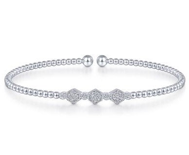 14K White Natural Diamond Cuff Bracelet