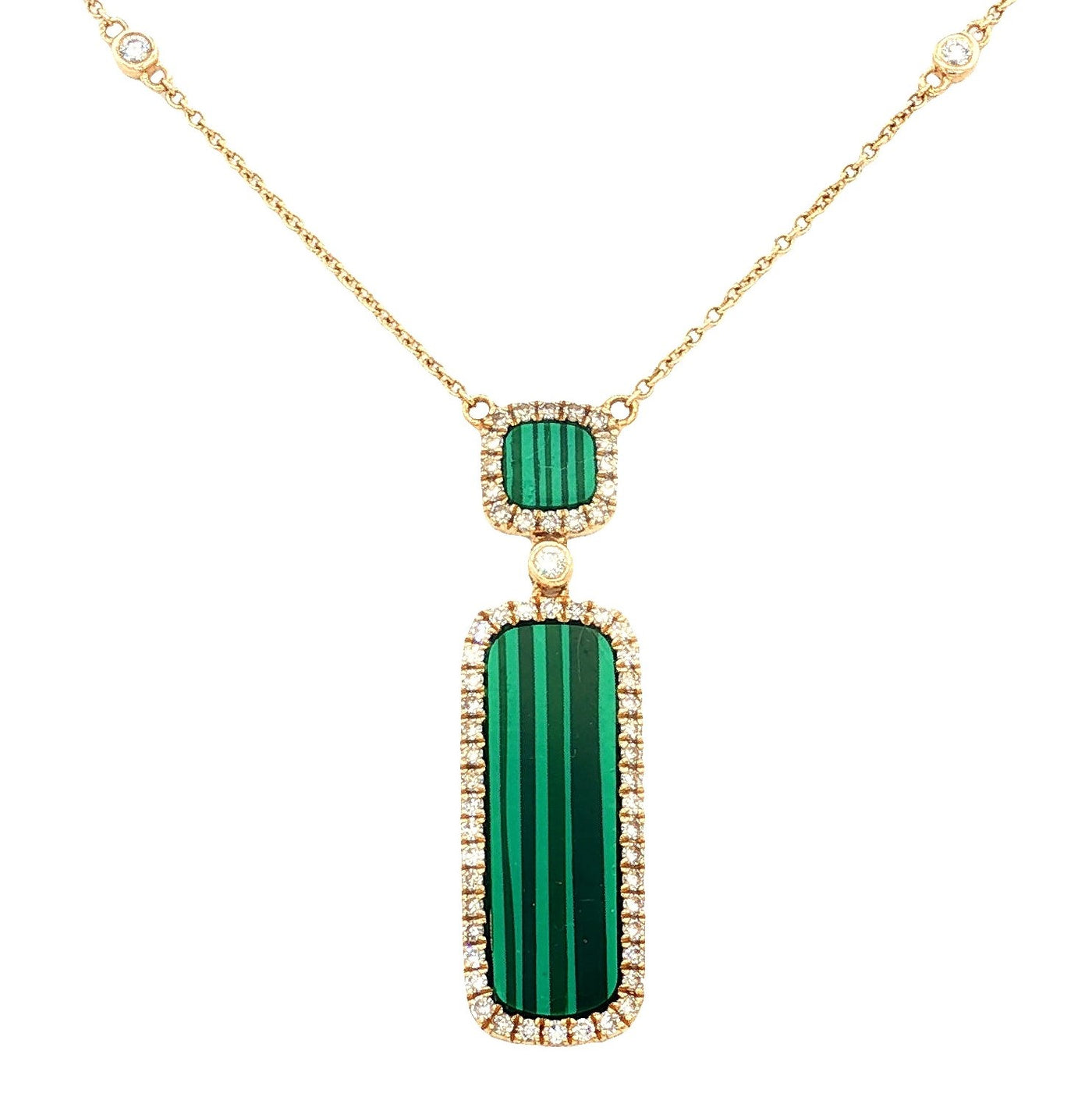 14K Yellow Gold Malachite and Natural Diamond Necklace