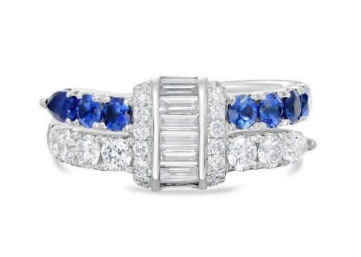 18K White Gold Blue Sapphire and Natural Diamond Ring