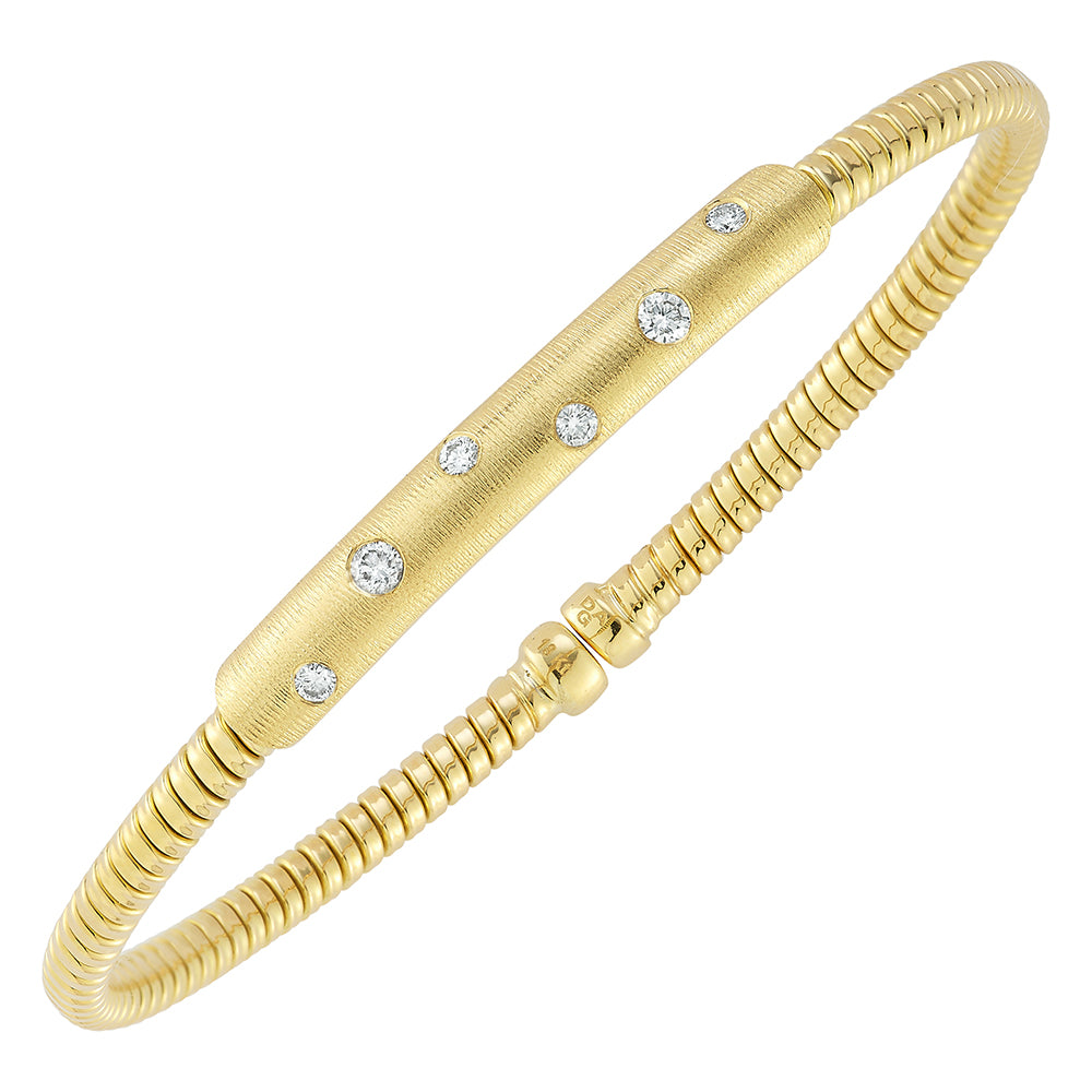 18K Yellow Natural Diamond Cuff Bracelet with Satin Finish
