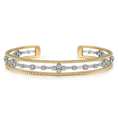 14K Yellow Natural Diamond Cuff Bracelet