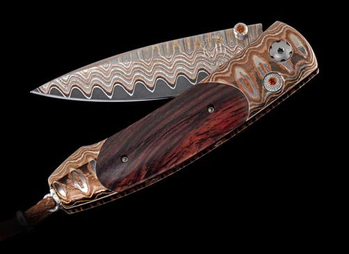 William Henry "SCORCH" Cocobolo Wood with "Copper Wave" Damascus Steel Blade