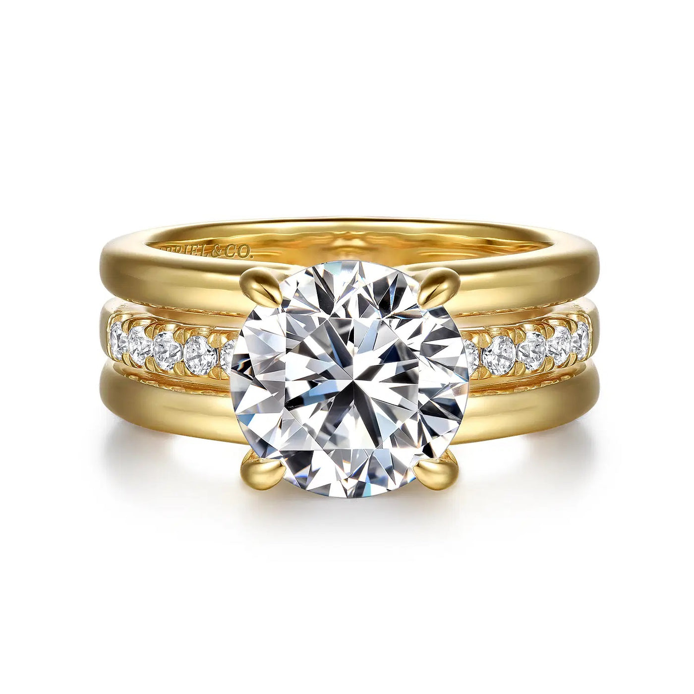14K Yellow Natural Diamond Semi-Mount Ring that accomodates a 9.00 mm Center