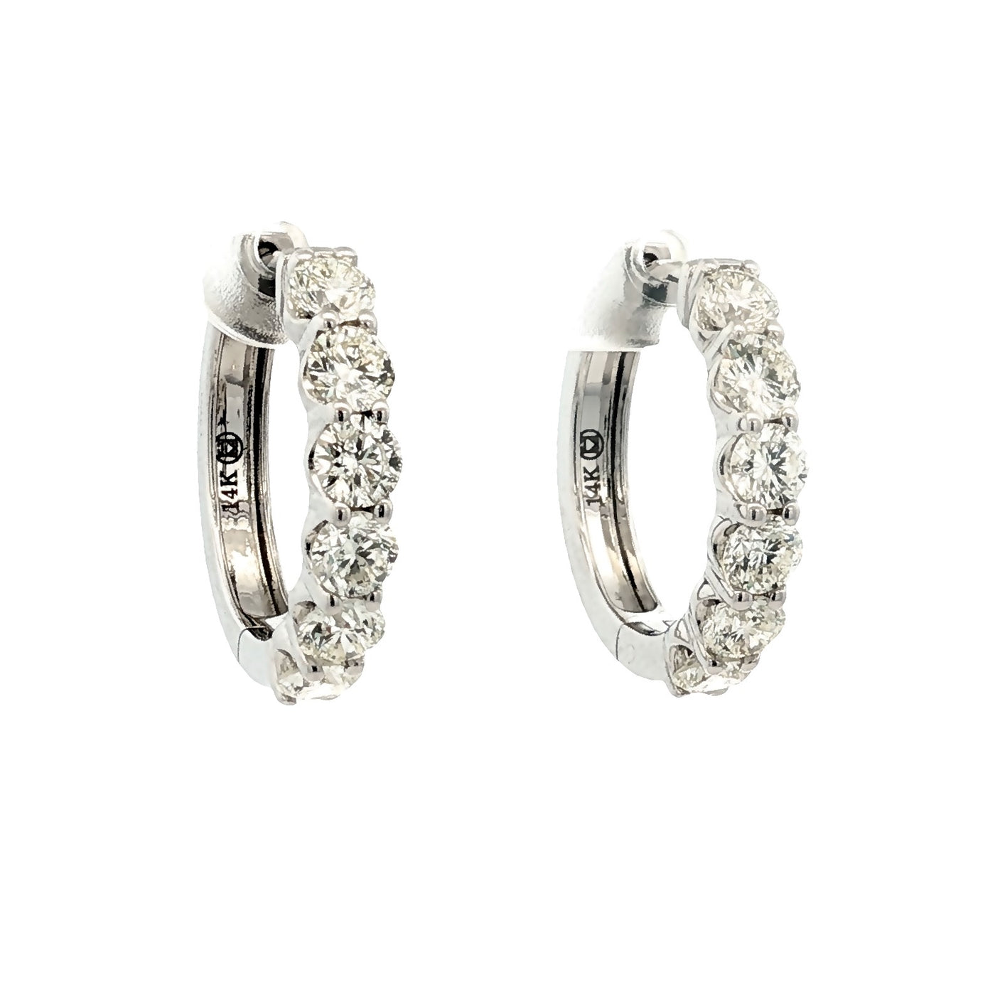 14K White Gold Natural Diamond Hoop Earrings