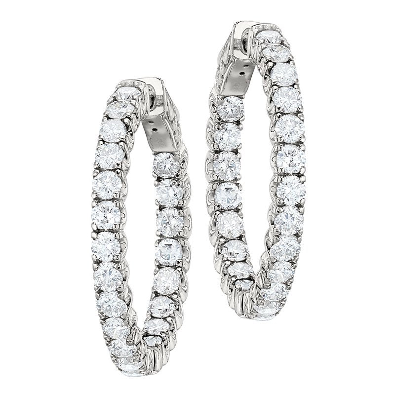 14K White Gold Natural Diamond Hoop Earrings