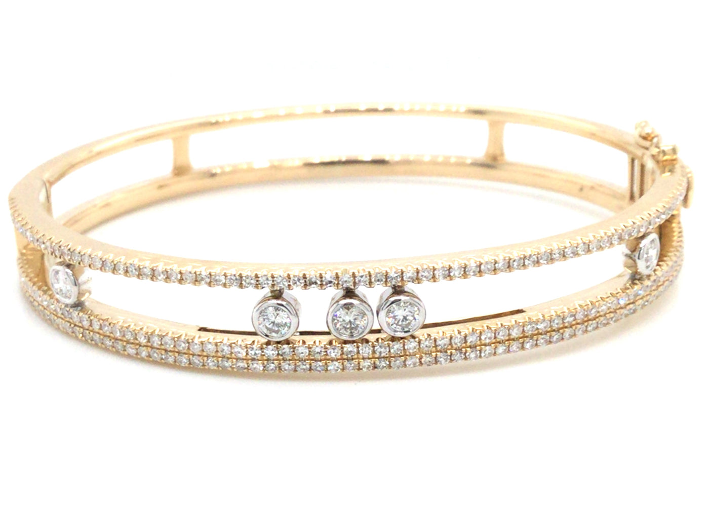 14K Yellow Natural Diamond Hinged Bangle Bracelet