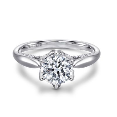 18K White Natural Diamond Semi-Mount Ring that accomodates a 7.40 mm Center