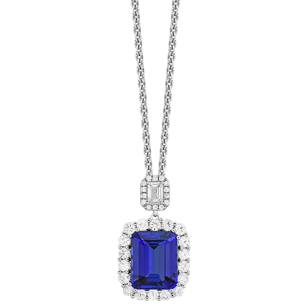 18K White Tanzanite and Natural Diamond 17 inch Necklace