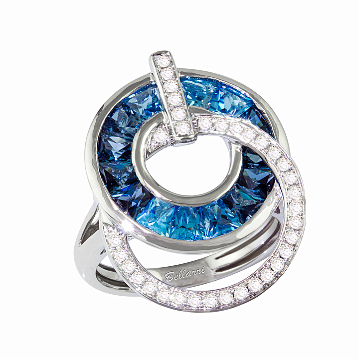 14K White Gold Contemporary Blue Topaz and Natural Diamond Ring