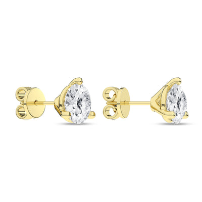14K Yellow Three Prong Martini Set Lab Grown Diamond Stud Earrings