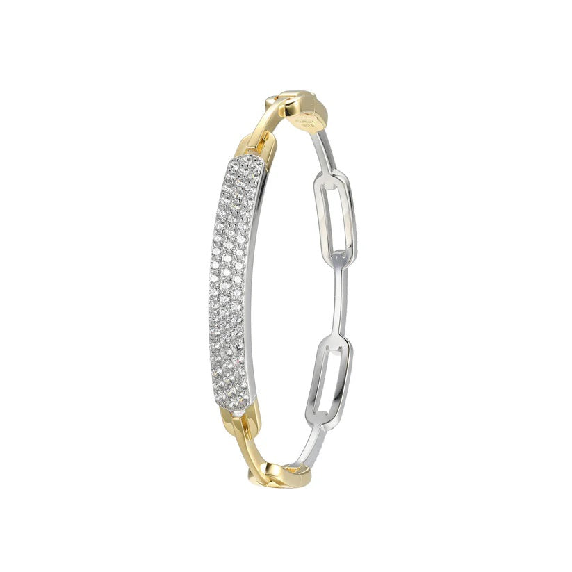 Sterling/14K Gold Finish Hinged Bangle Bracelet with Cubic Zirconium Size 7