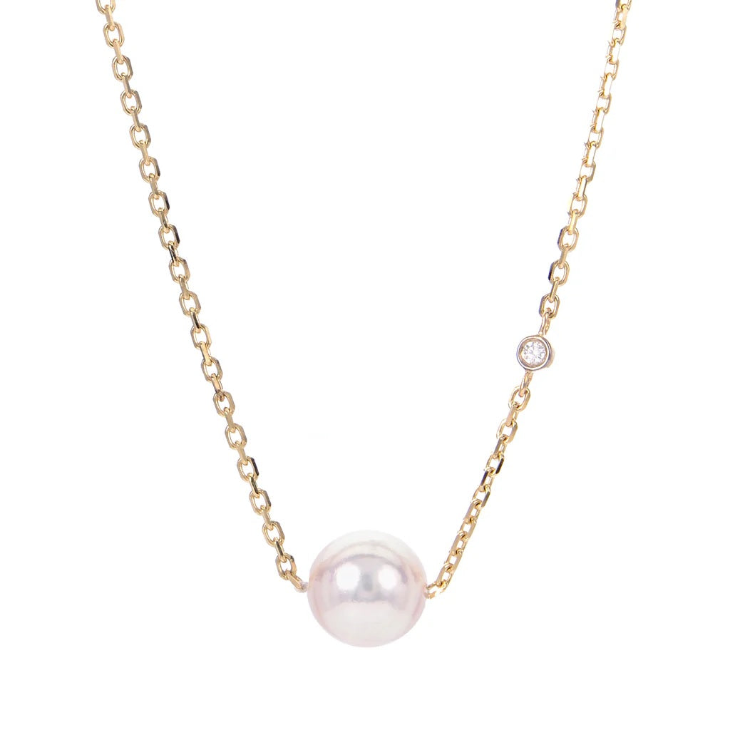 18 inch Cultured Akoya Pearl and Natural Diamond Necklace