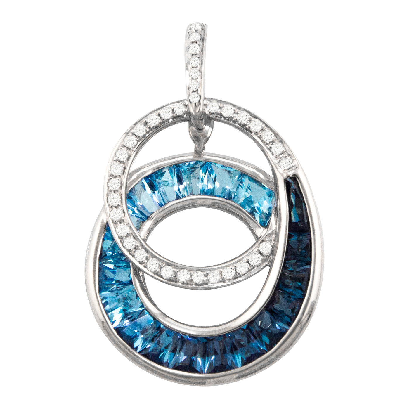 14K White Blue Topaz and Natural Diamond Pendant