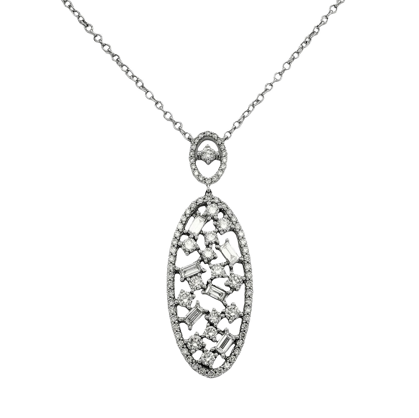 14K White Gold Natural Diamond Necklace