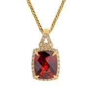 14K Yellow Garnet and Natural Diamond 18 inch Necklace
