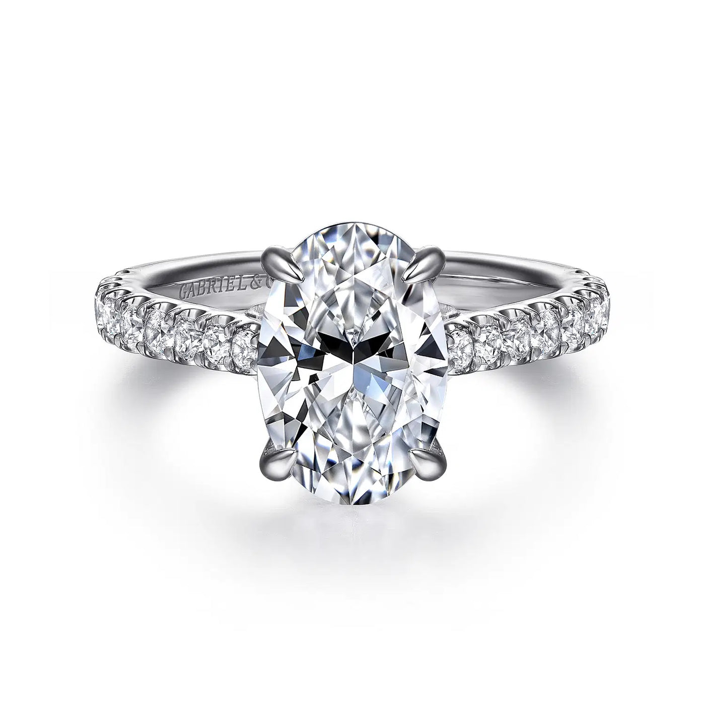 14K White Natural Diamond Semi-Mount Ring that accomodates a 10.5 X 7 mm Center