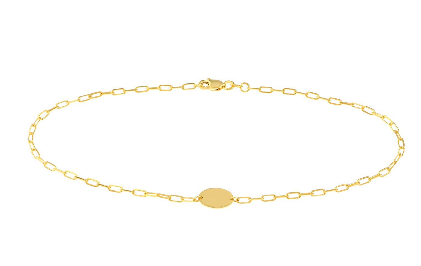 14K Yellow Oval Disc Anklet 10 inch