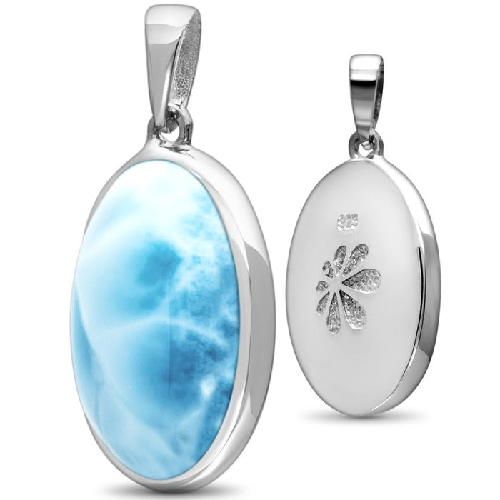 Sterling Silver Oval Larimar 20 inch Necklace