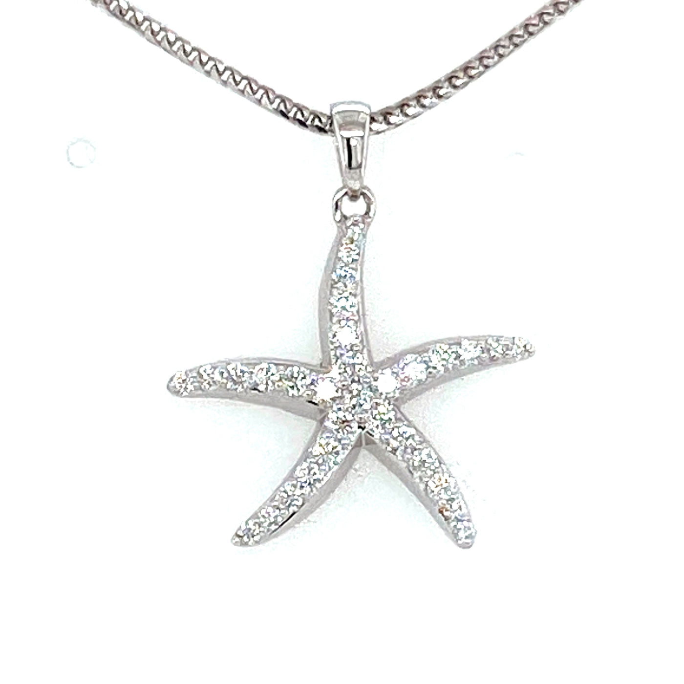 14K White Natural Diamond Starfish Pendant