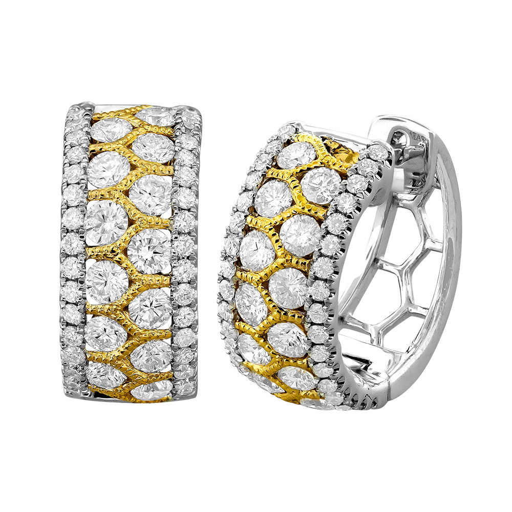 18K Yellow & White Natural Diamond Huggie Earrings