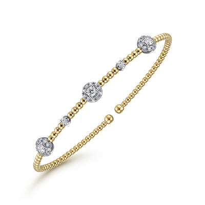 14K Yellow & White Natural Diamond Cuff Bracelet