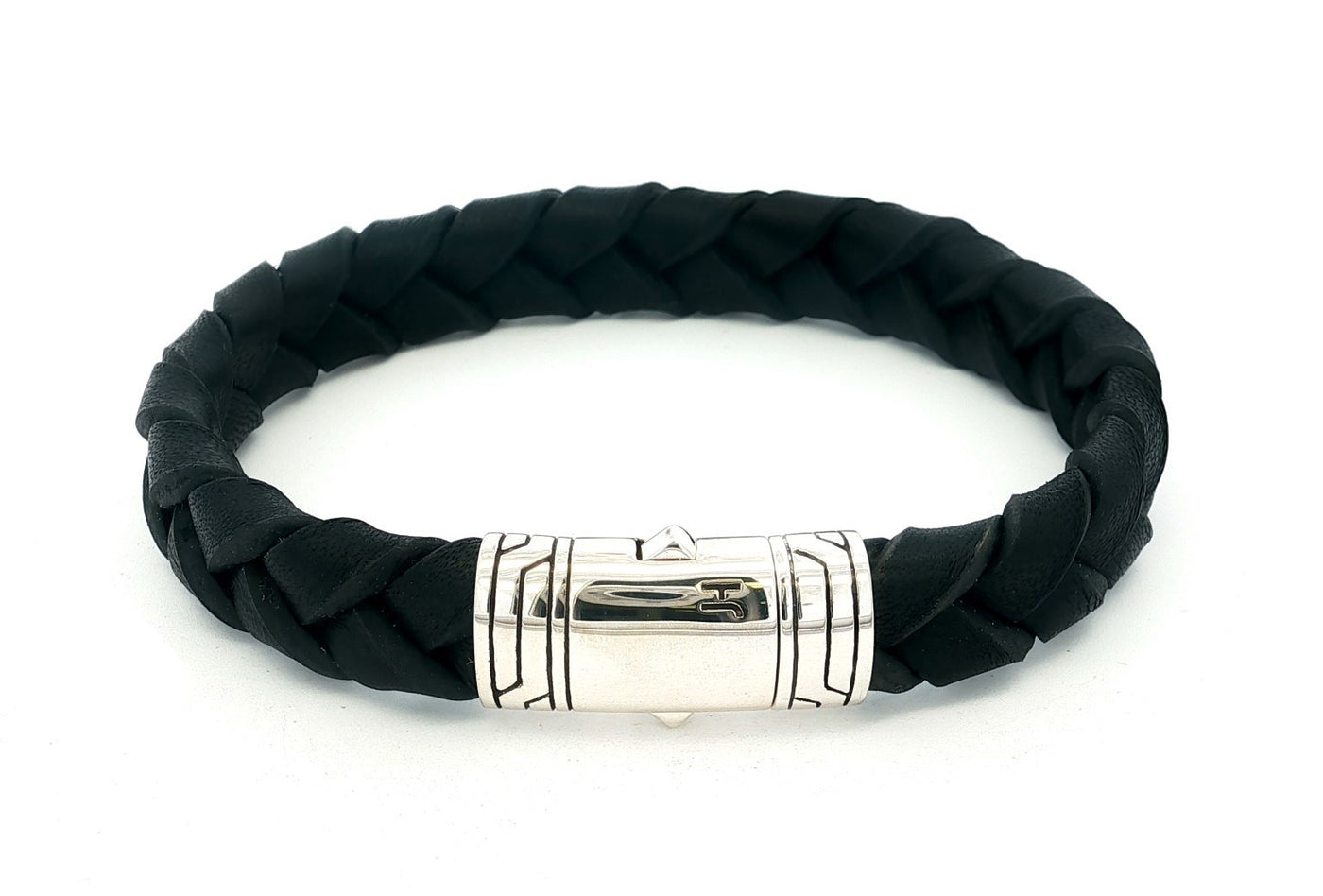 Sterling Silver Braided Leather Black Bracelet