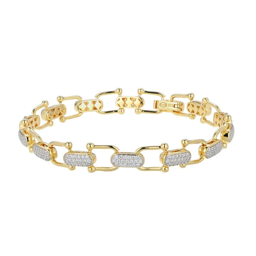 Sterling/14K Gold Finish Link Bracelet with Cubic Zirconium Size 7.00