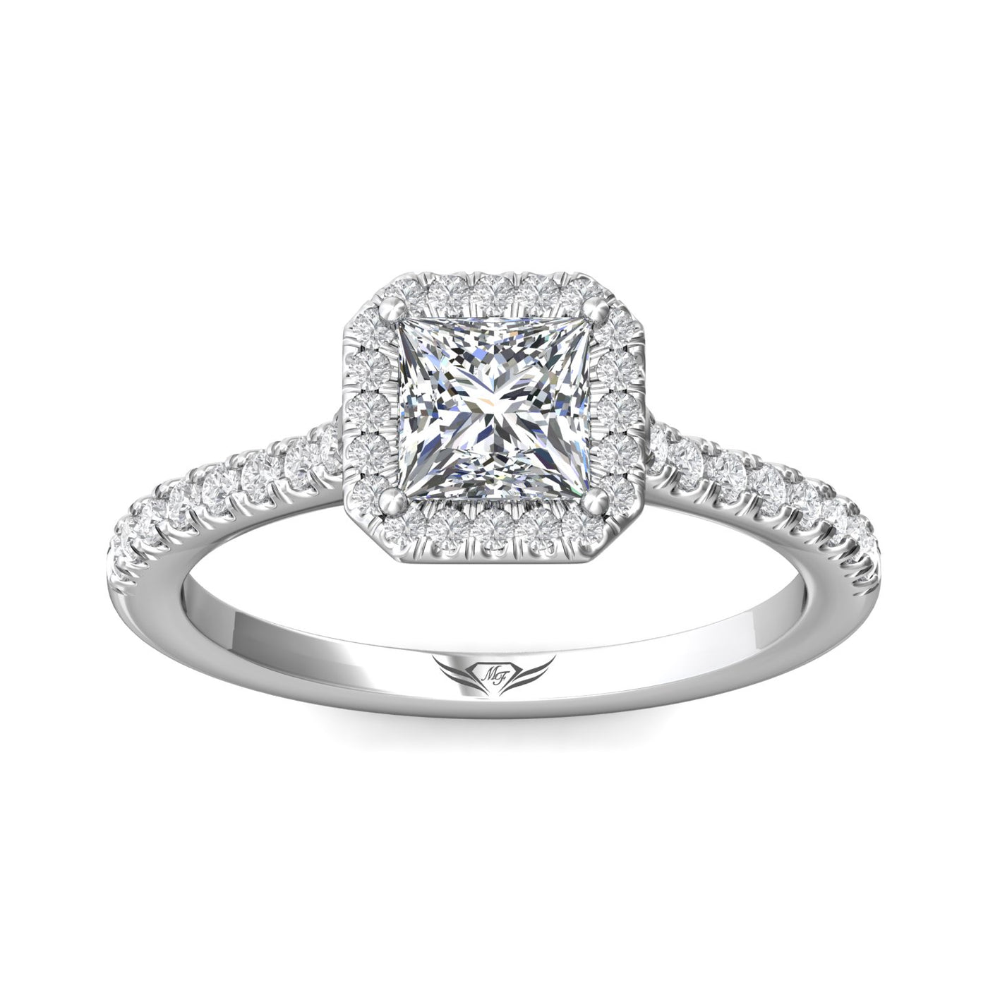 14K White Natural Diamond Semi-Mount Ring that accomodates a 5.00 mm Center