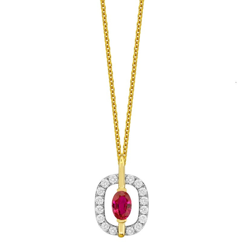 18K Yellow & White Gold Ruby and Natural Diamond Necklace