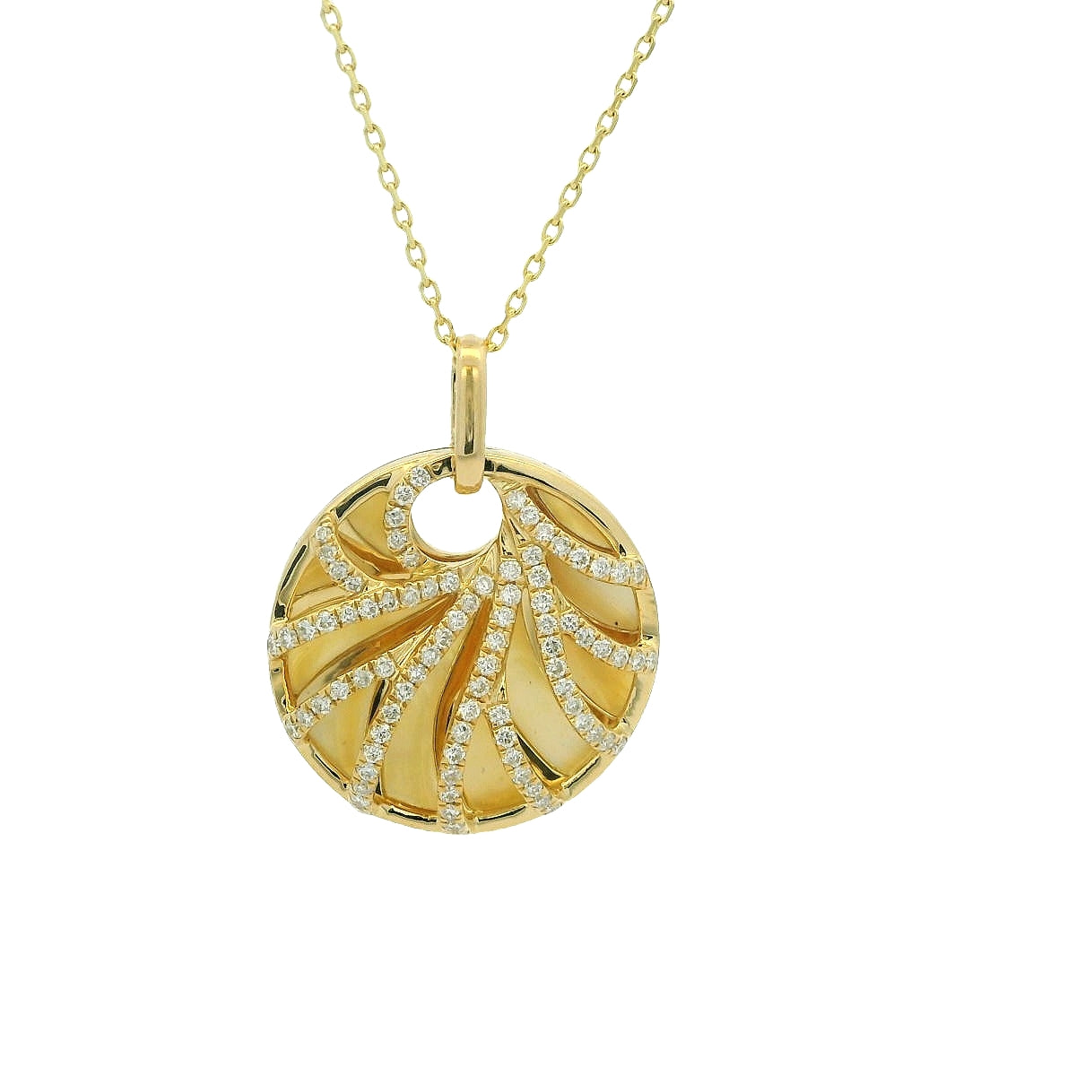 14K Yellow Mother of Pearl and Natural Diamond 18 inch Necklace