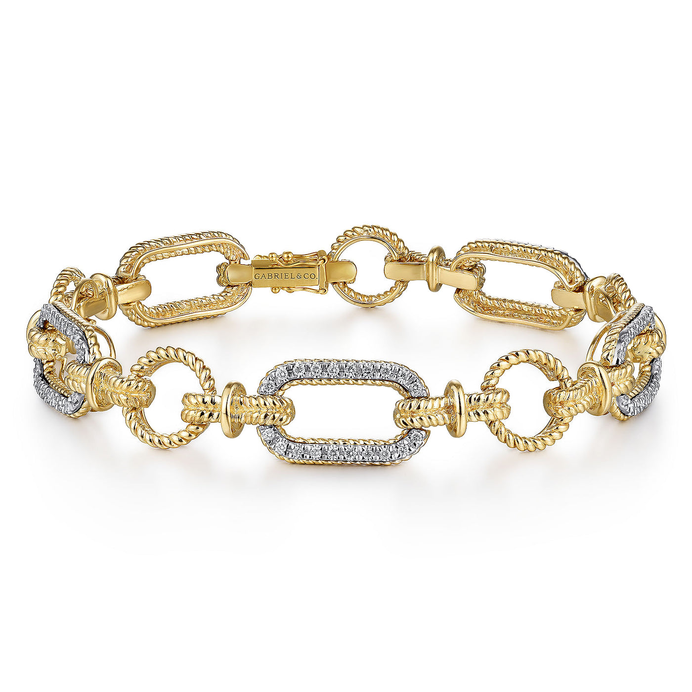 14K Yellow & White Natural Diamond Fancy Link Bracelet