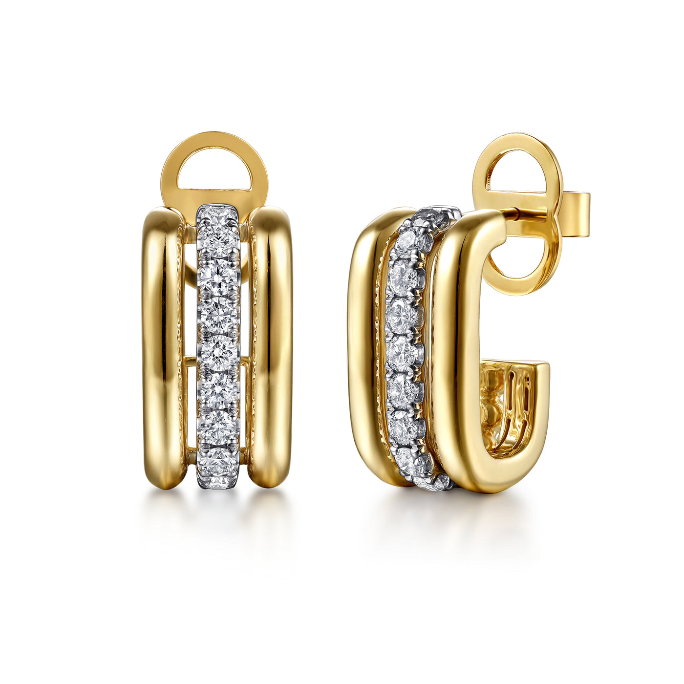 14K Yellow Natural Diamond Hoop Earrings