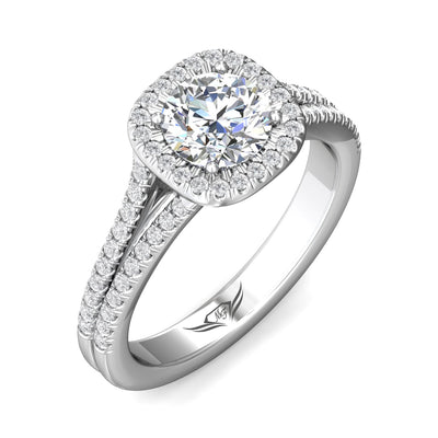 14K White Natural Diamond Semi-Mount Ring that accomodates a 6.50 mm Center