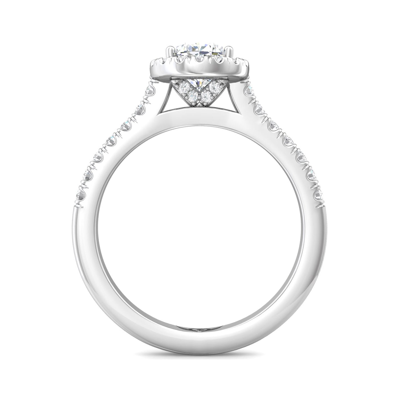 14K White Pear Natural Diamond Halo Engagement Ring