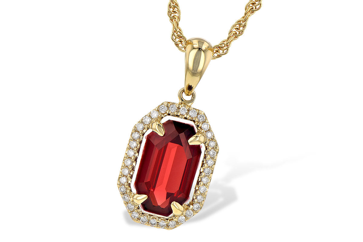 14K Yellow Gold Garnet and Natural Diamond 18 inch Necklace