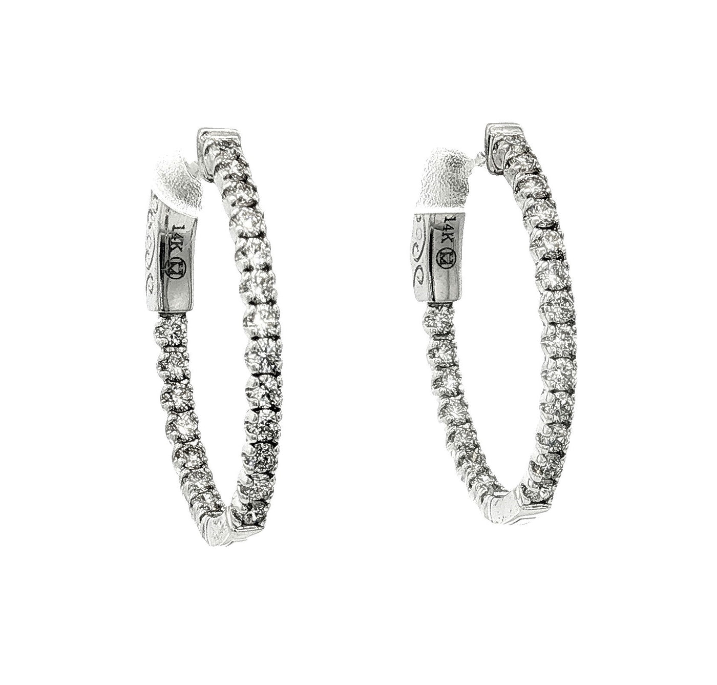 14K White Gold Natural Diamond Inside/Outside Hoop Earrings