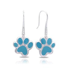 Sterling Silver "Paw Print" Enamel Earrings with Cubic Zirconium