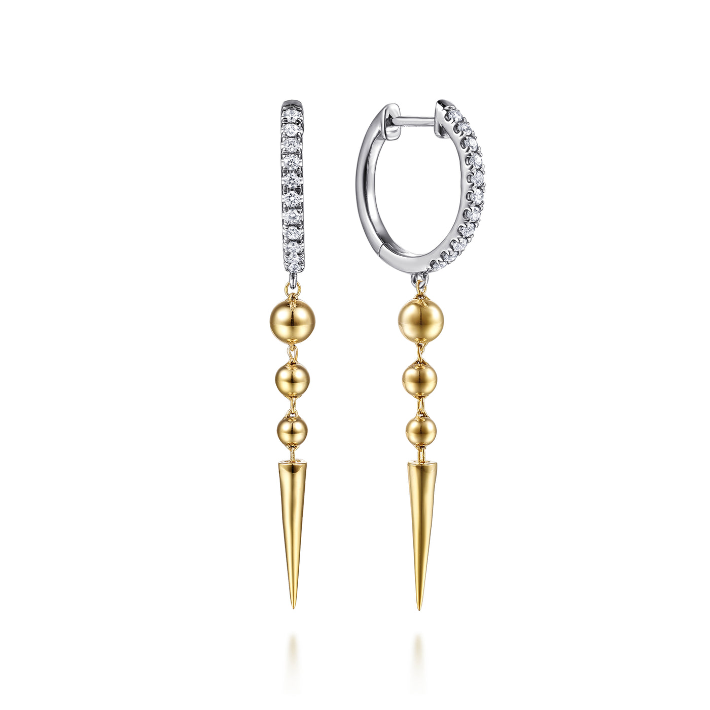 14K Yellow & White Natural Diamond Huggie Drop Earrings